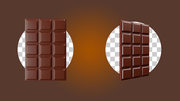 3d set of Dark Chocolate Bar with different angles and transparent background