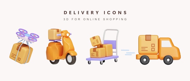 3d Set of delivery for shopping online concept icon isolated on white background 3d rendering illustration Clipping path