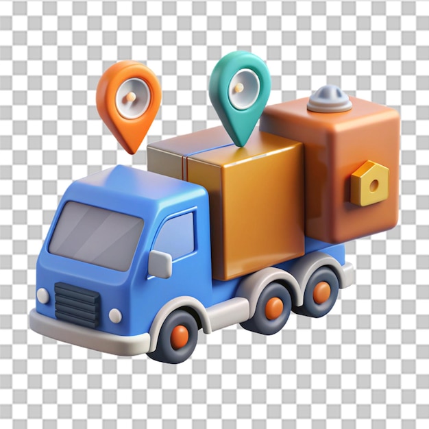 PSD 3d set of delivery truck icons location question add remove check time concept express delivery shipping truck icon quick move fast delivery concept trendy and modern vector in 3d style