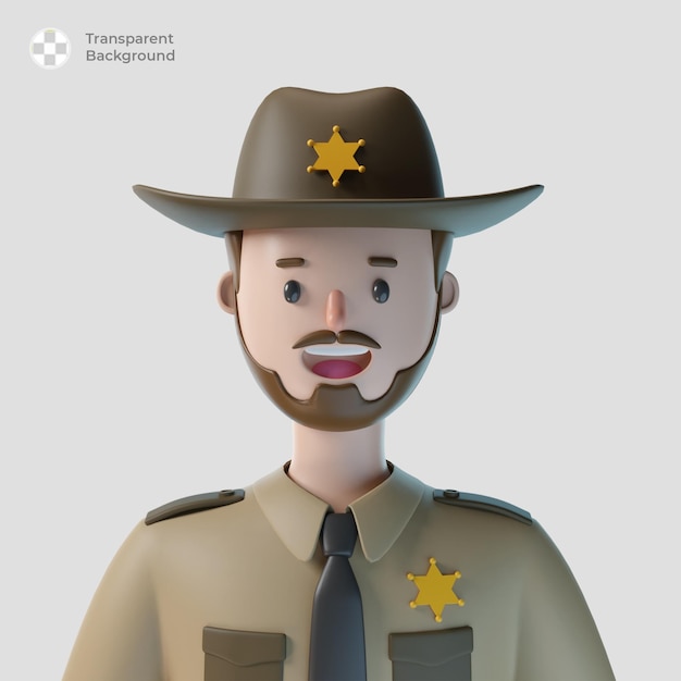 3d sheriff cartoon character avatar isolated in 3d rendering