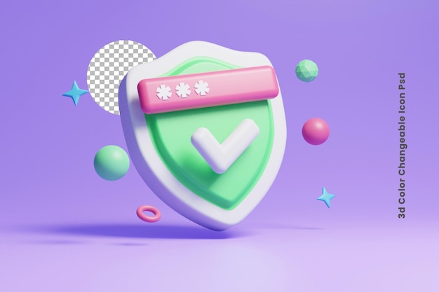 3d shield protection icon or 3d account password protection concept icon or user password protection