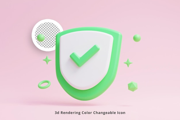 3d shield protection icon or check mark approved ui icon 3d render