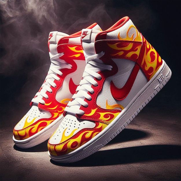 3d shoe on fire with flames concept background