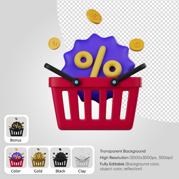 3d shop basket with coin