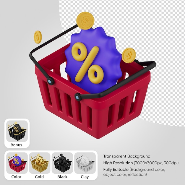 PSD 3d shop basket with coin