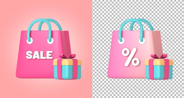 3d shopping bag with discount sale promo gift icon illustration