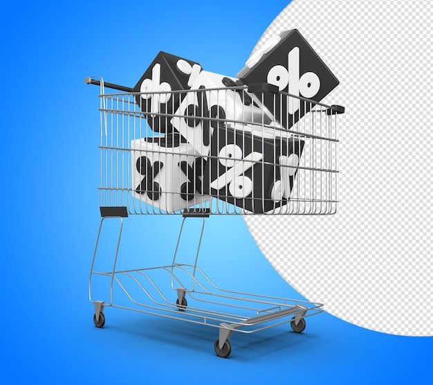 PSD 3d shopping cart for composition on a transparent background