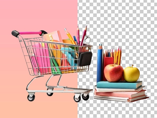 3D shopping cart with different school stationary