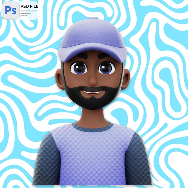 3D Short Hair Man With Hat And Beard Render Icon Isolated PNG Illustration PSD Template