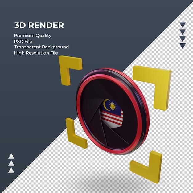 3d shutter camera Malaysia flag rendering right view