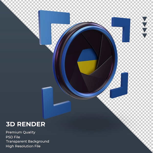 3d shutter camera Ukraine flag rendering left view