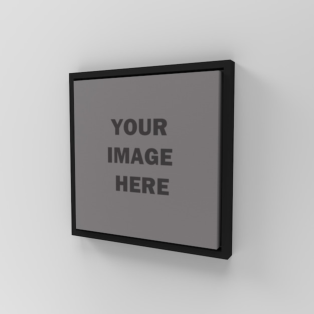 3d Side view Square floating frame canvas wall art mockup on wall