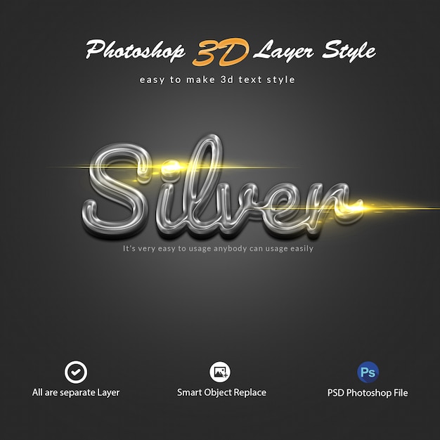 3D Silver Photoshop Layer Style Text Effects