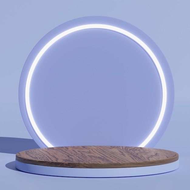 3d simple minimal abstract blue wooden podium wall scene with circle backdrop mockup display