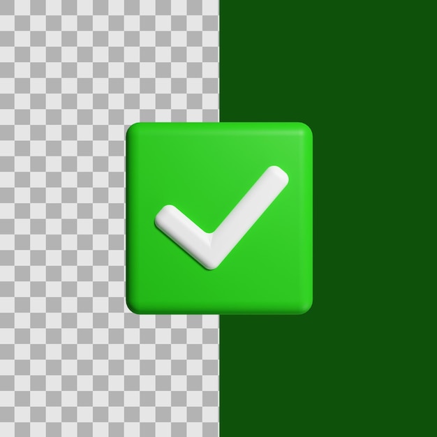 3D Simple tick icon green color