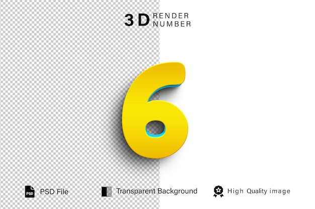 PSD 3d six number 6 gold color isolated on transparent background