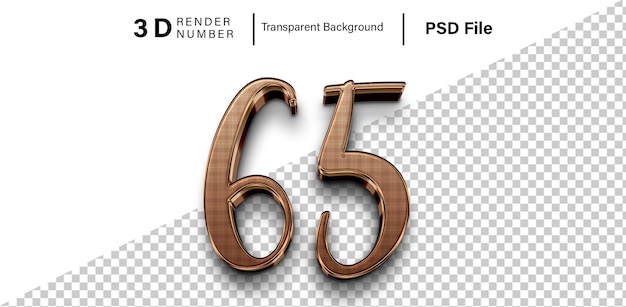 PSD 3d sixty five number 65 dark chocolate color isolated on transparent background