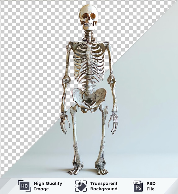 PSD 3d skeleton character with white and silver skulls hand visible