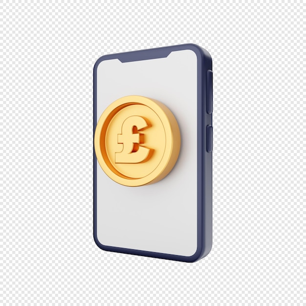 3d smartphone icon illustration gold coin poundsterling