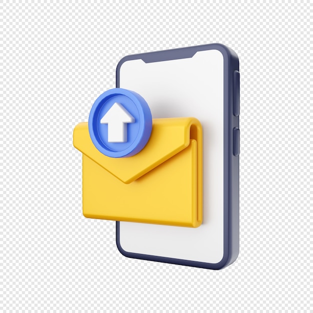 3d smartphone icon illustration upload message mail