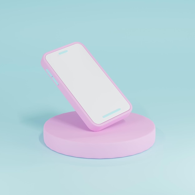 3D smartphone with podium display stand to show mobile device mockup