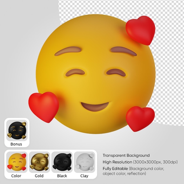 3d Smiling Face with Hearts front