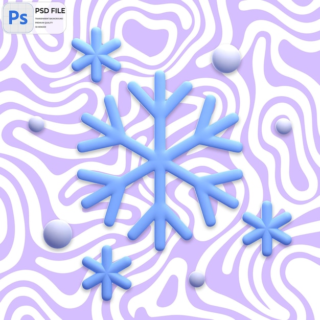 3D Snowflake Render Icon Isolated PNG Illustration PSD Template