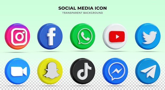 3d social media icons social media logo 3d rendering collection with glossy style