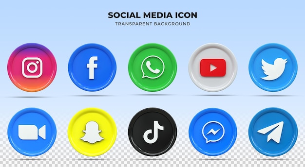 3d social media icons social media logo 3d rendering collection with glossy style