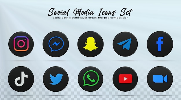 3d social media icons social media logo collection with 3d rendering glossy style