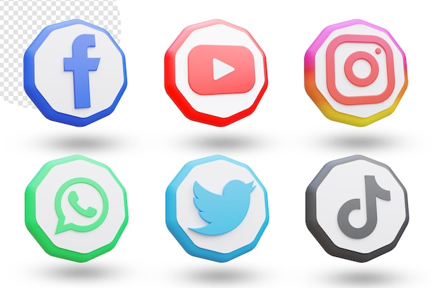 3d Social media logos and icons set