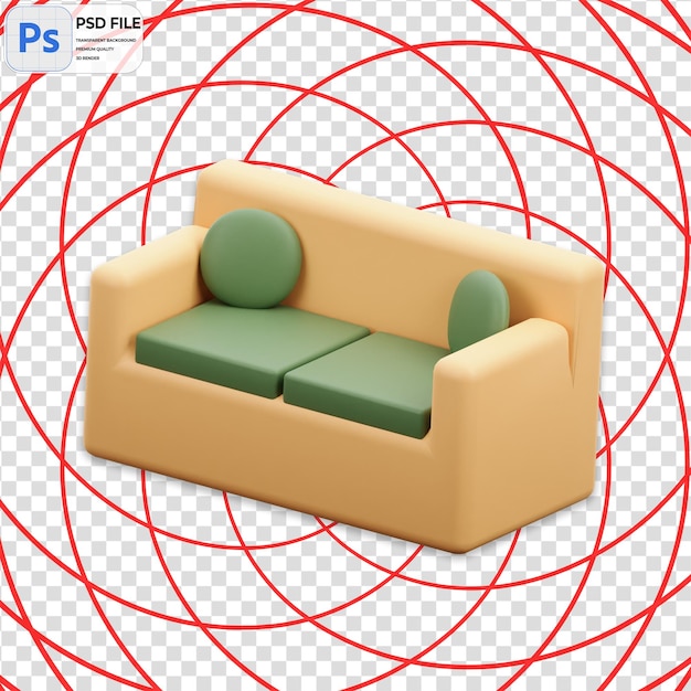 3D Sofa Icon Isolated PNG Illustration PSD Template