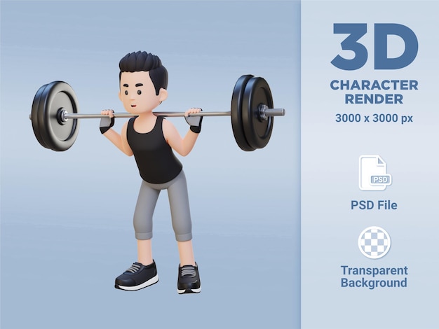 3D Sportsman Character Building Lower Body Strength with Barbell Squat Workout