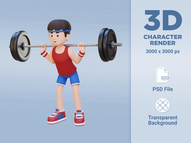 3D Sportsman Character Building Lower Body Strength with Barbell Squat Workout