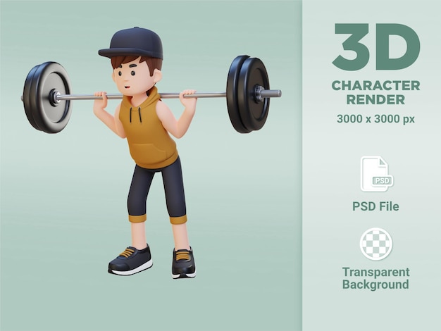 3D Sportsman Character Building Lower Body Strength with Barbell Squat Workout