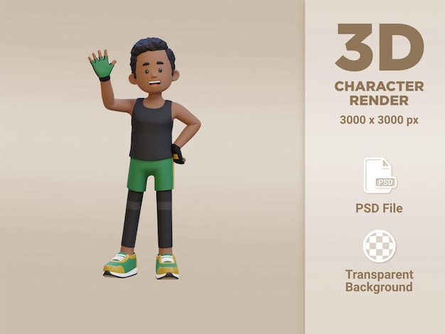 3D Sportsman Character Embracing a Vibrant Lifestyle with a Friendly Wave