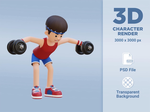 3D Sportsman Character Performing Dumbbell Bent Over Reverse Fly