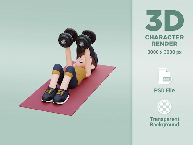 3D Sportsman Character Performing Dumbbell Chest Fly