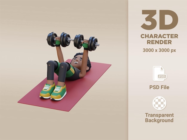 3D Sportsman Character Performing Dumbbell Decline Floor Press