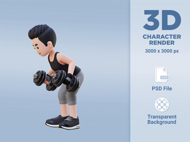 3D Sportsman Character Performing Dumbbell Kickbacks