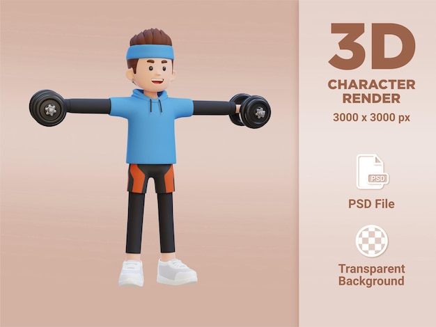 3D Sportsman Character Performing Dumbbell Lateral Raise