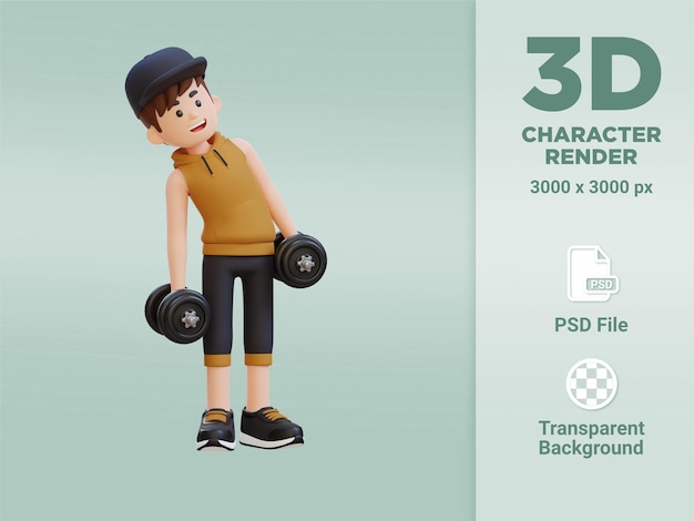 3D Sportsman Character Performing Dumbbell Side Bend