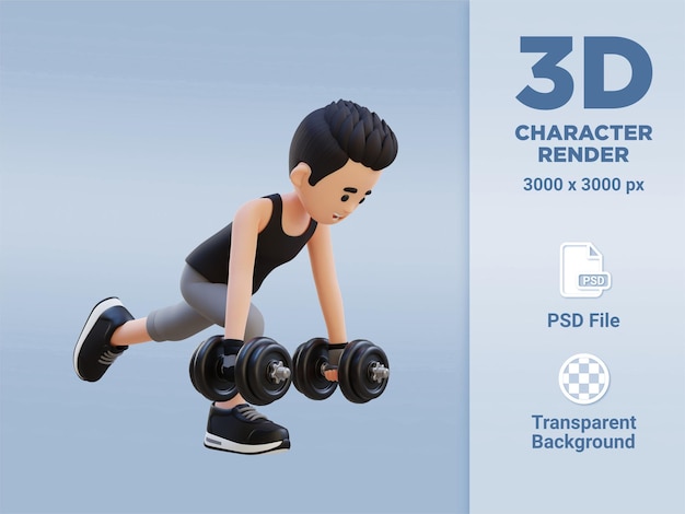 3D Sportsman Character Performing Dumbbell Single Leg Deadlift right