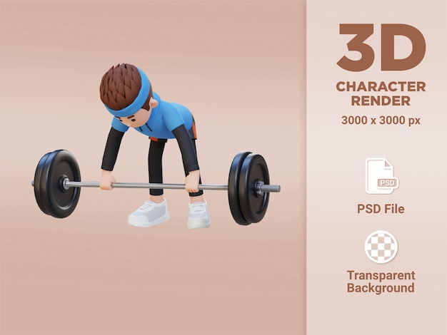 3D Sportsman Character Sculpting Back Muscles with Bent Over Row Workout