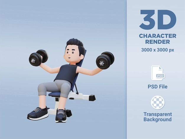 3D Sportsman Character Sculpting Muscular Chest with Incline Bench Dumbbell Chest Fly