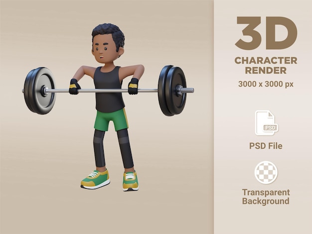 3D Sportsman Character Strengthening Shoulder Muscles with Upright Row Workout