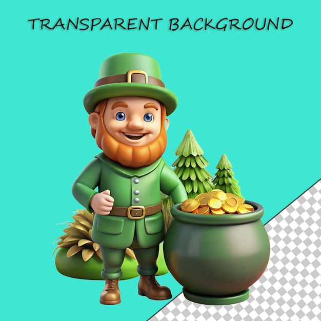 3D st patricks character celebrating with coins