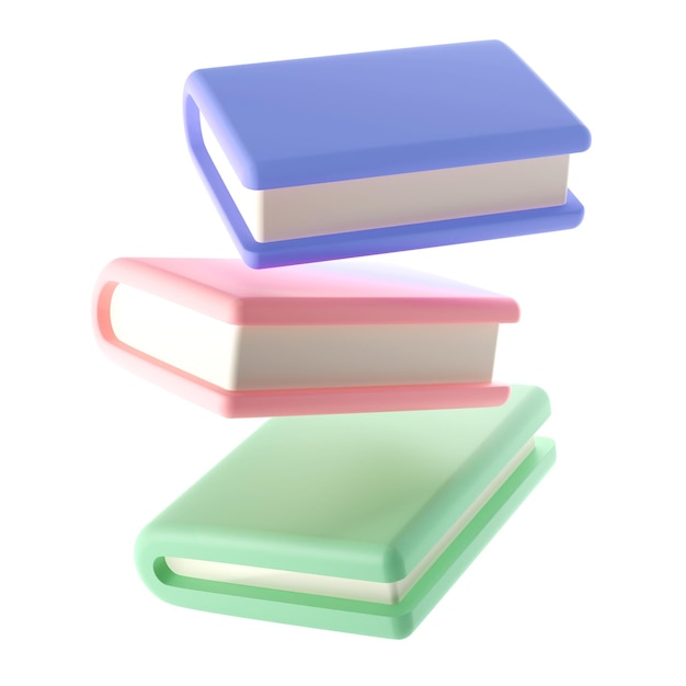 PSD 3d stack of closed book falling down in air icon isolated transparent png render educational