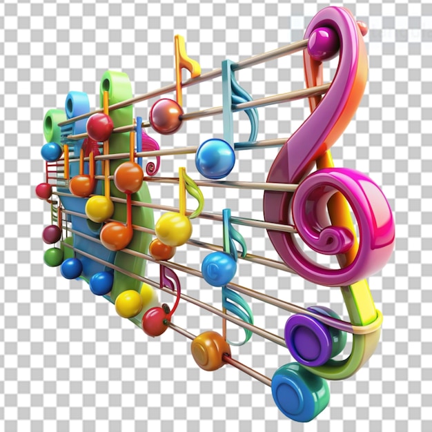 PSD a 3d staff with colorful musical notes on transparent background