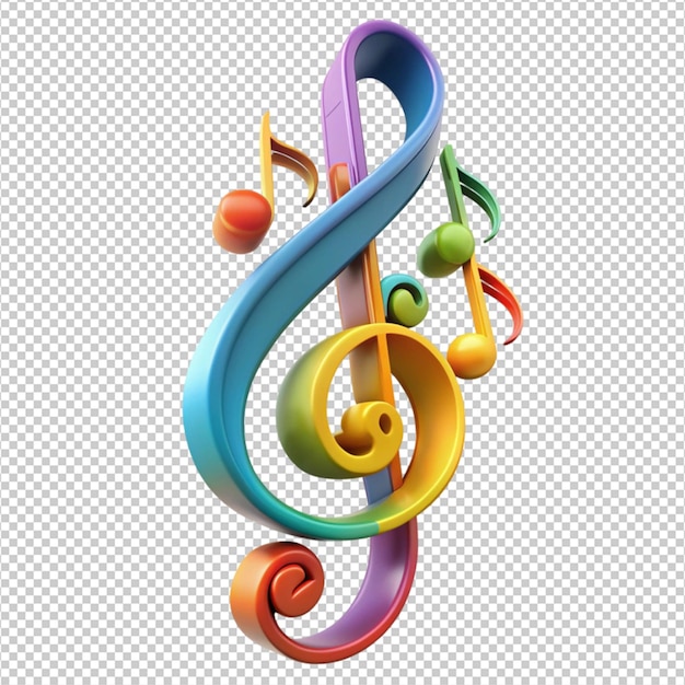 PSD a 3d staff with musical notes on white background